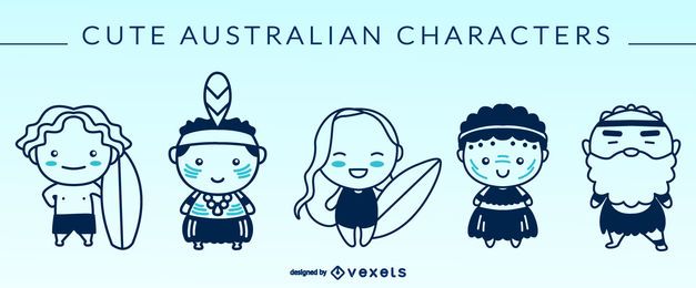 Cute australian characters silhouettes Cute australian characters silhouettes