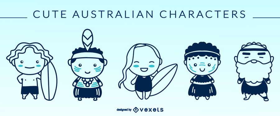 Cute australian characters silhouettes Cute australian characters silhouettes