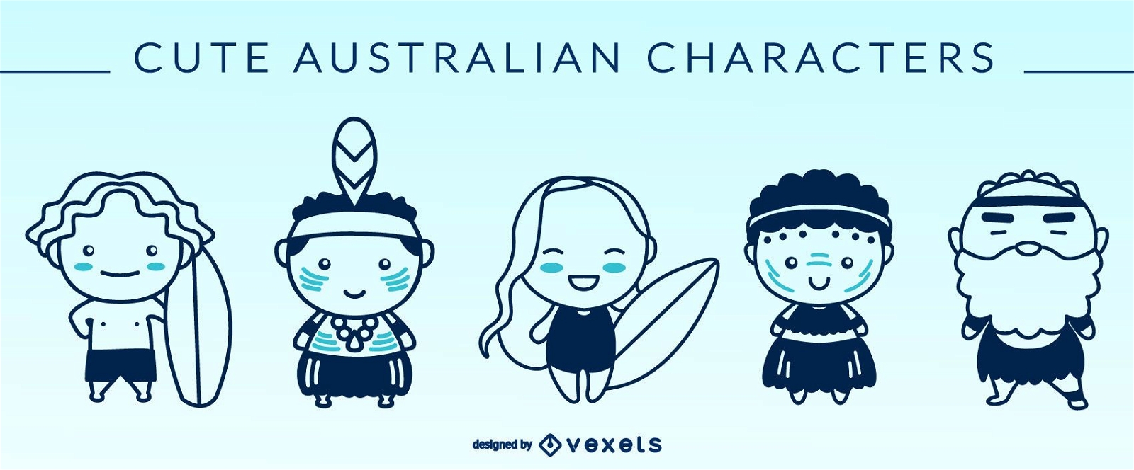 Siluetas de personajes australianos lindos