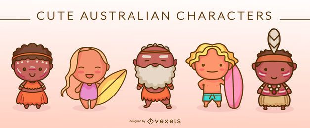 Cute australian characters set