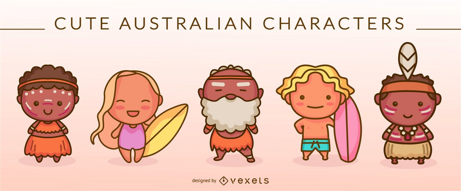 Lindo conjunto de personajes australianos
