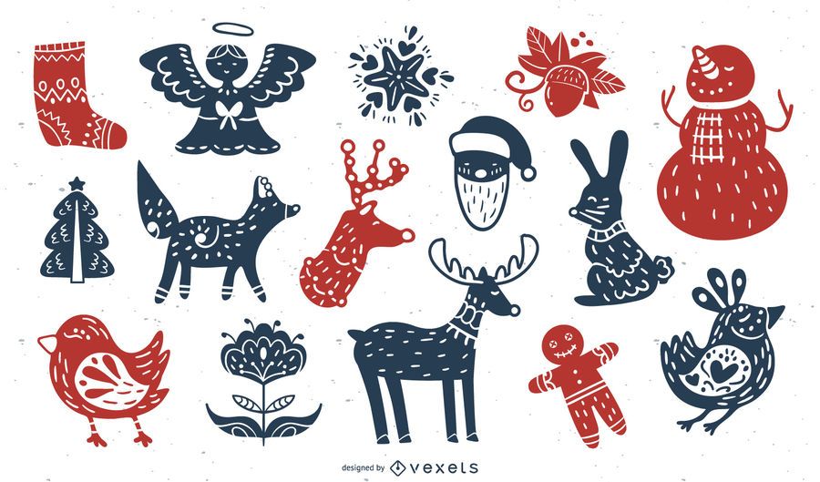 Pacote de design de silhueta de elementos de Natal Pacote de design de silhueta de elementos de Natal