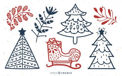 Christmas Elements Stroke Line Collection Christmas Elements Stroke Line Collection