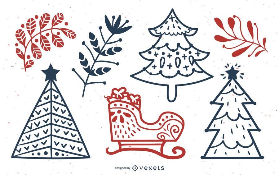 Christmas Elements Stroke Line Collection Christmas Elements Stroke Line Collection