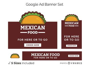 Conjunto de banners de anuncios de Google de comida mexicana