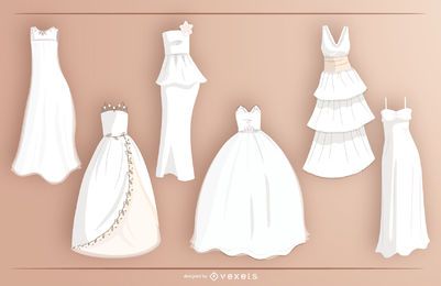 Bride White Wedding Dress Design Collection Vector Download