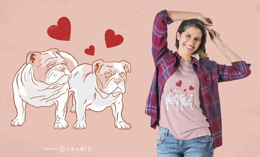 Design de t-shirt de amor de casal de buldogue inglês Design de t-shirt de amor de casal de buldogue inglês