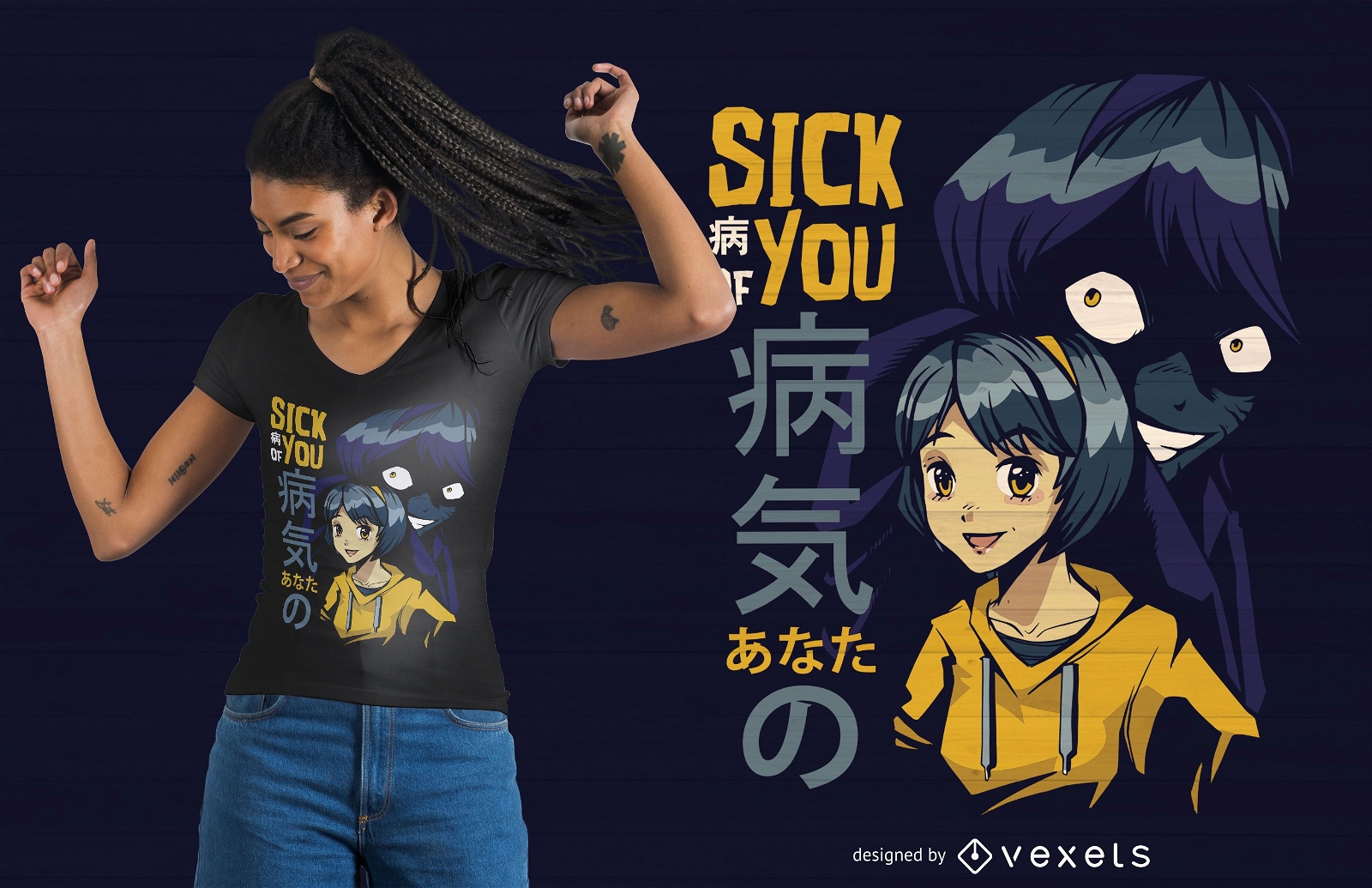 Design de camisetas de anime Girl Evil Shadow