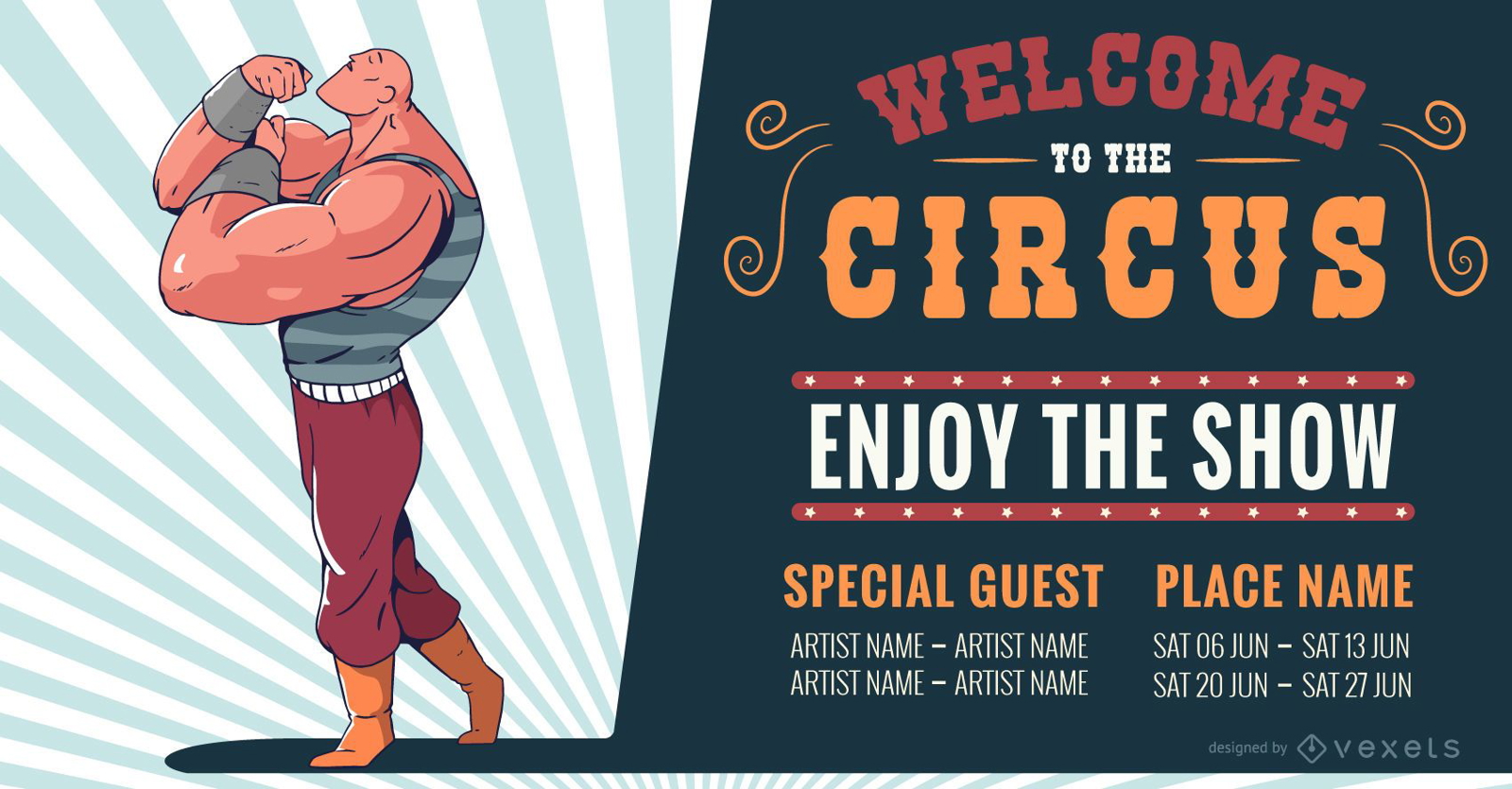 Diseño de banner editable de atracción de circo