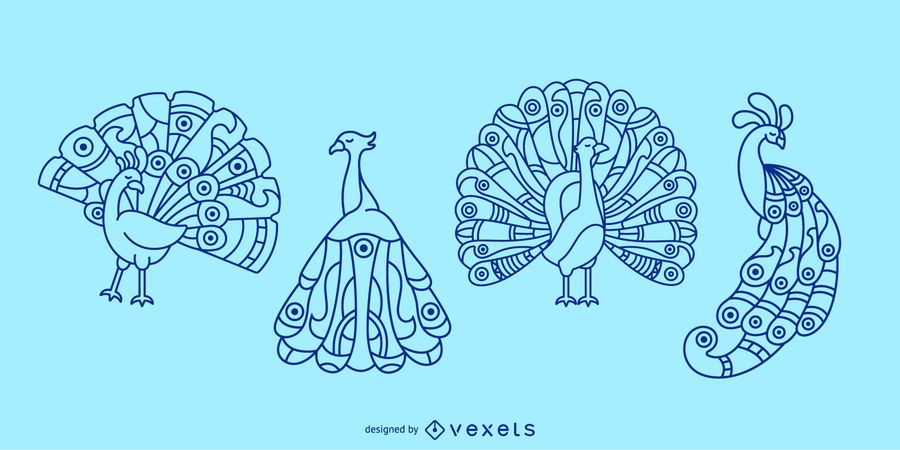 Peacock Stroke Illustration Set Peacock Stroke Illustration Set