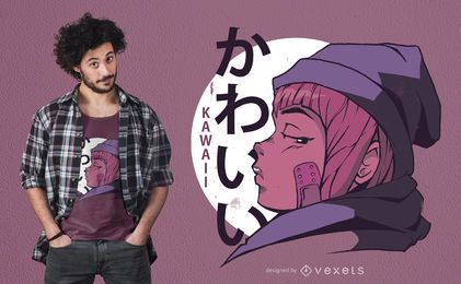 Projeto do t-shirt do Anime da menina de Kawaii Projeto do t-shirt do Anime da menina de Kawaii