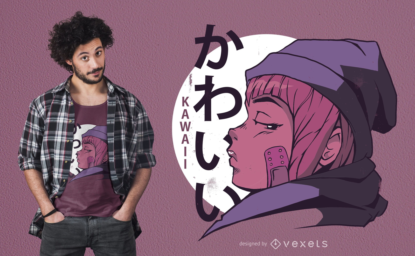 Seitenprofil Anime Mädchen T-Shirt Design