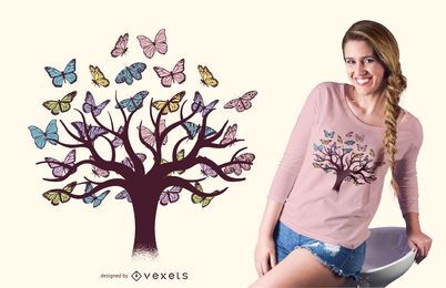 Design de camisetas com árvore de borboletas