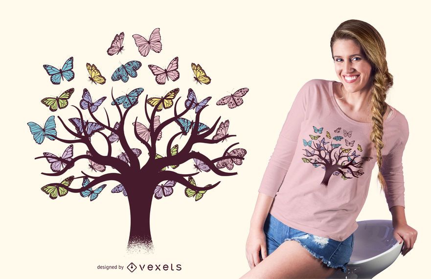 Butterflies tree t-shirt design Butterflies tree t-shirt design