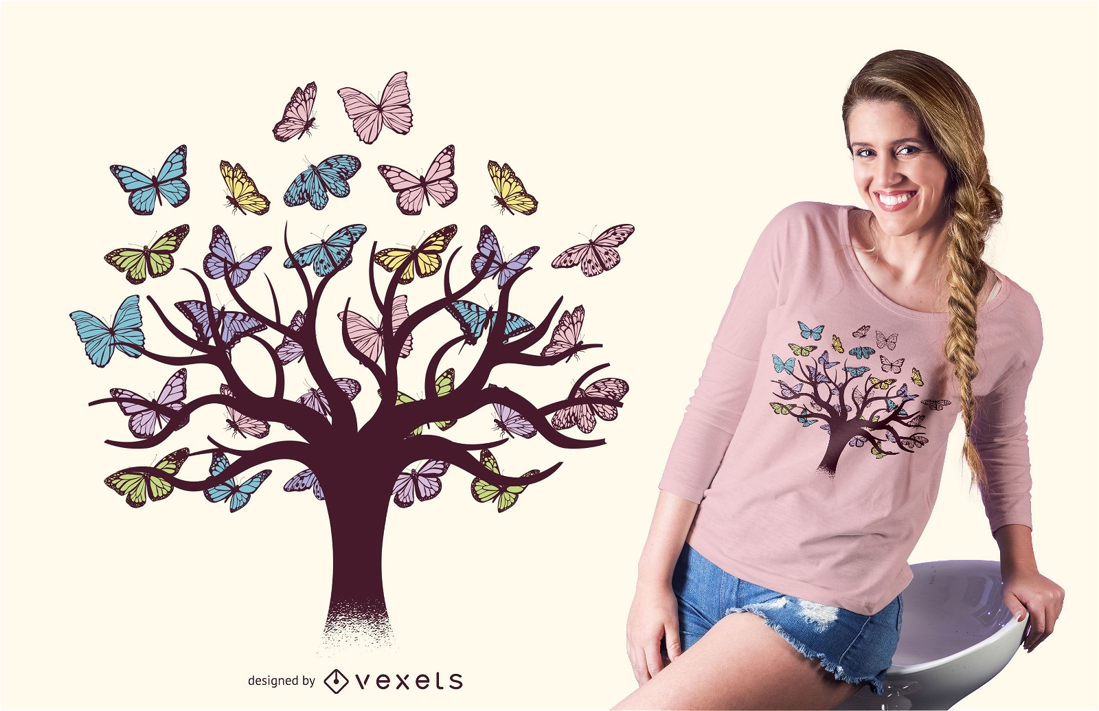 Design de camisetas com árvore de borboletas