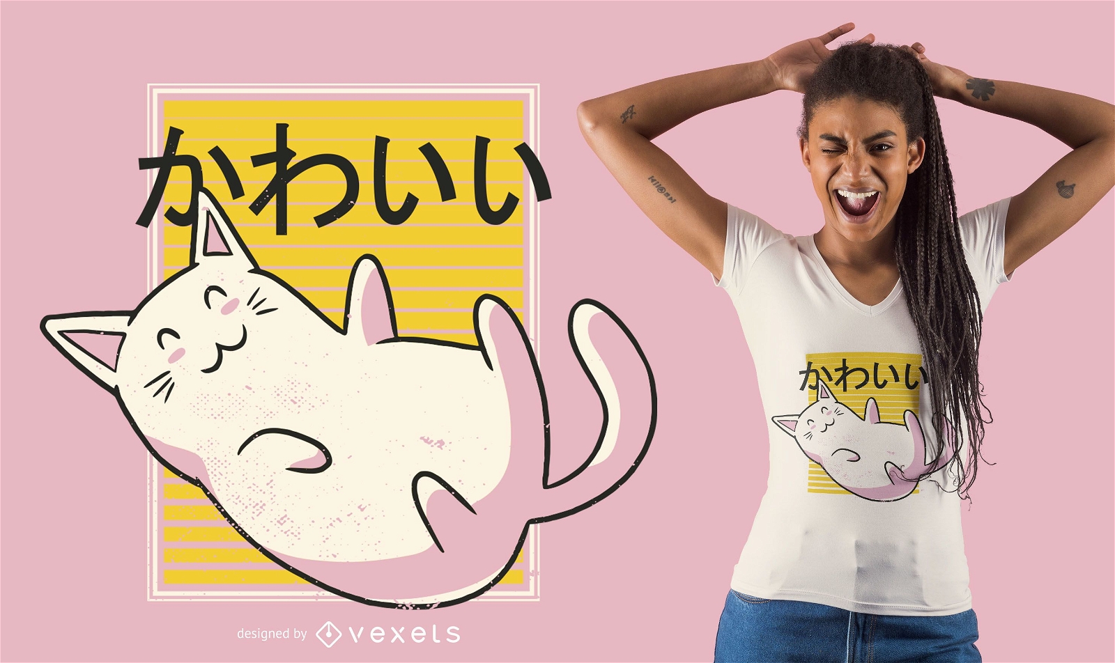 Design de t-shirt de gato kawaii