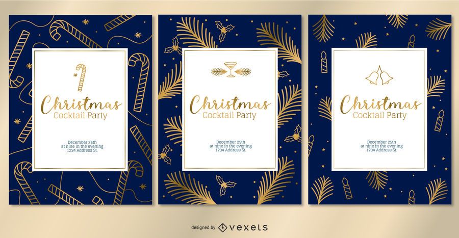 Christmas golden invitations set Christmas golden invitations set