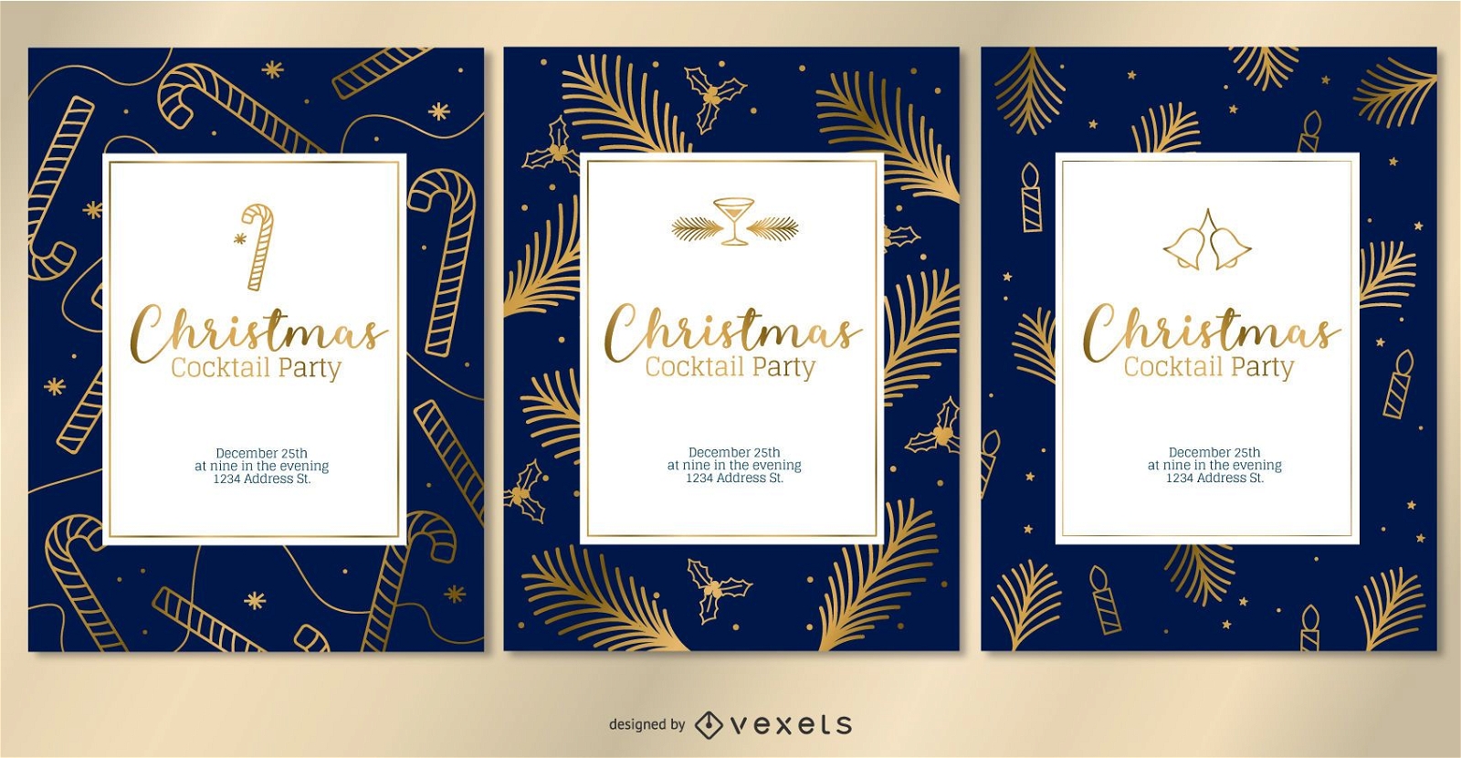Christmas golden invitations set