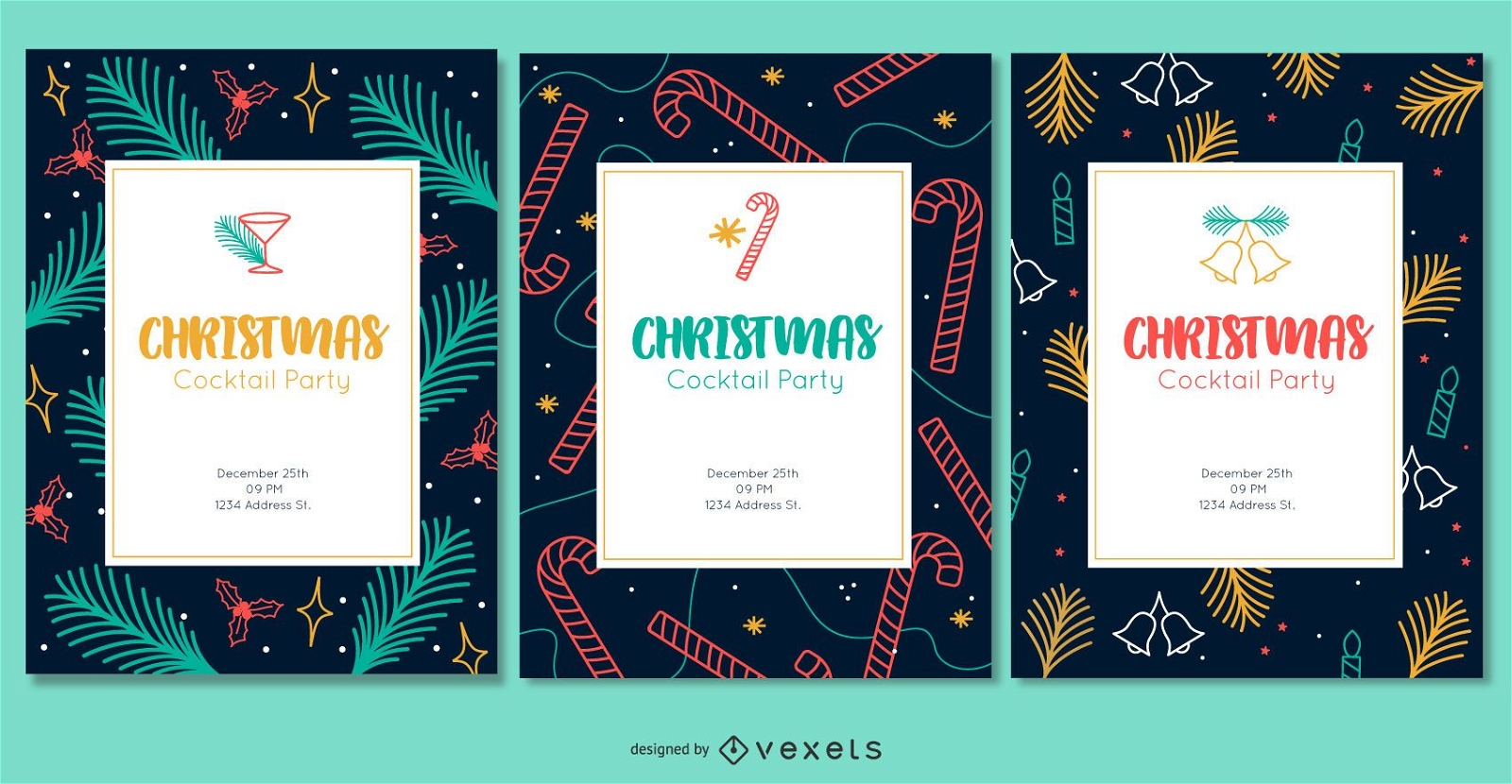 Christmas colorful invitations set