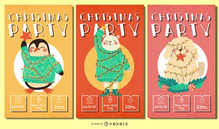 Conjunto de convites de animais de natal