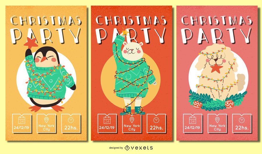 Conjunto de convites de animais de Natal Conjunto de convites de animais de Natal