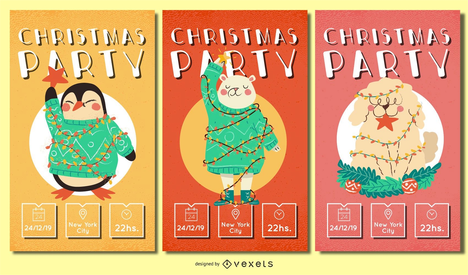 Christmas animals invitations set