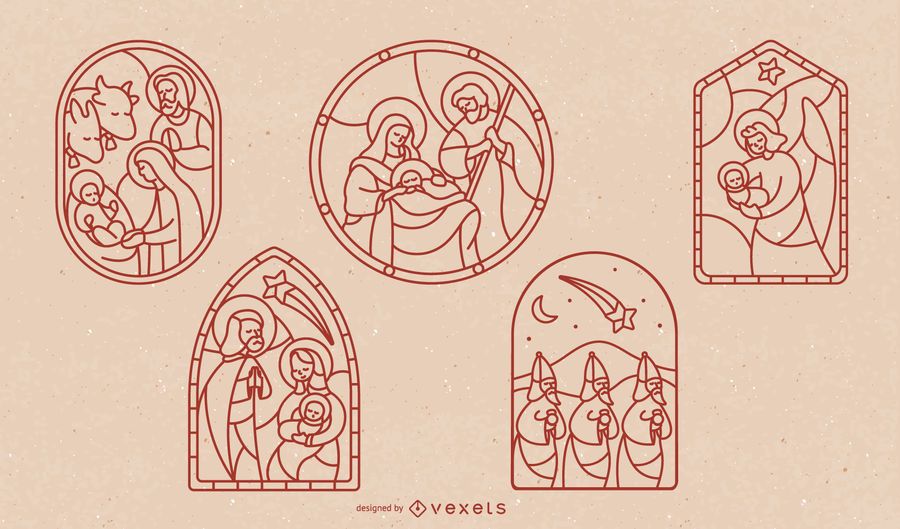 Stained Glass Nativity Stroke Design Set Stained Glass Nativity Stroke Design Set