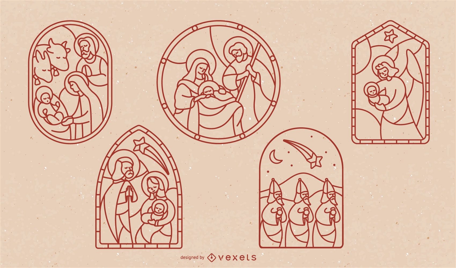 Conjunto de design de vitral Nativity Stroke