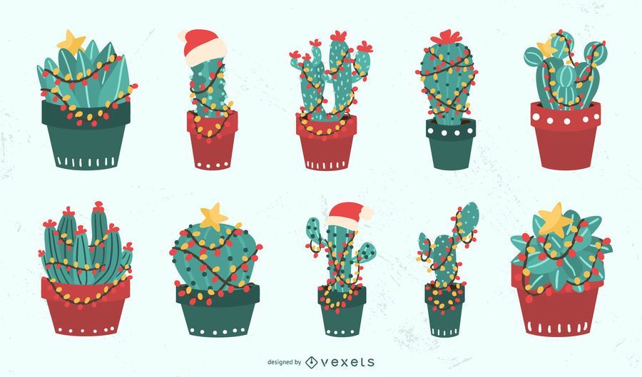 Pacote de vetores de cacto de Natal Pacote de vetores de cacto de Natal