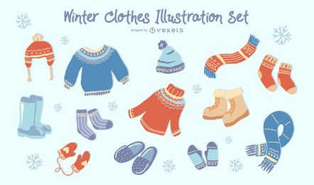 Conjunto de ilustração de roupas de inverno Conjunto de ilustração de roupas de inverno