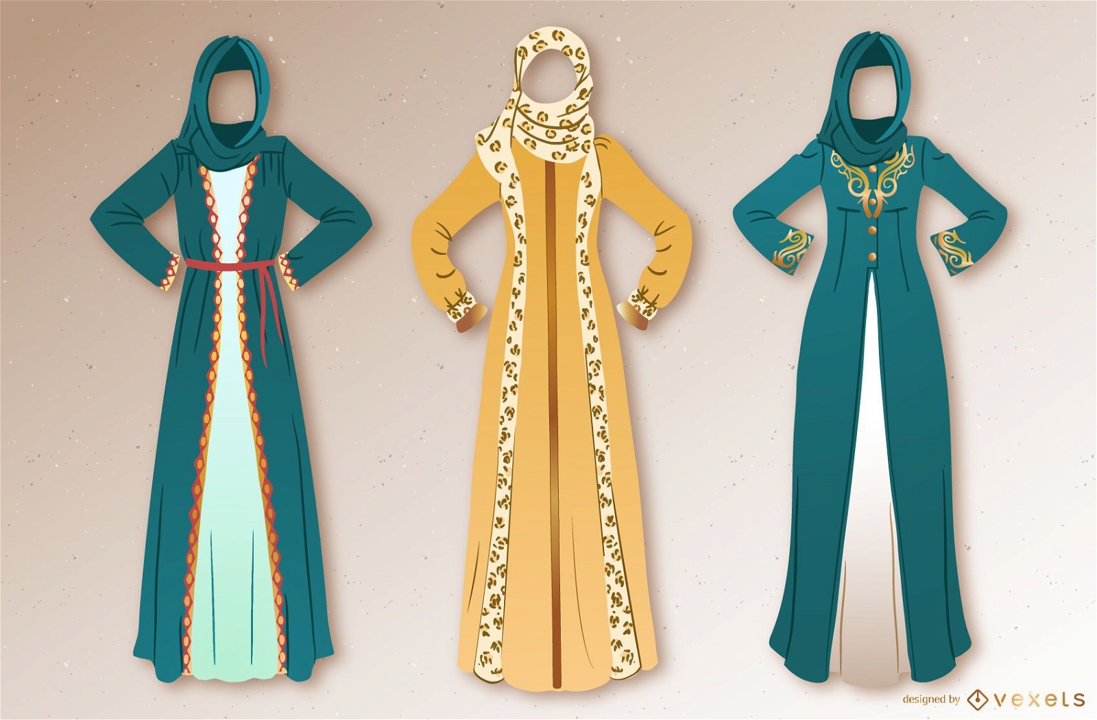 Conjunto de ilustração de vestido árabe