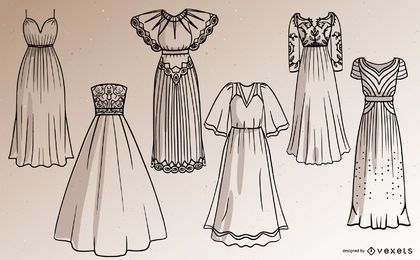 Conjunto de diseño de trazo de vestido largo para mujer