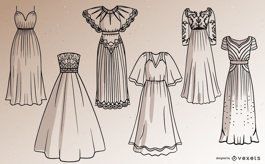 Women Long Dress Stroke Design Set Women Long Dress Stroke Design Set