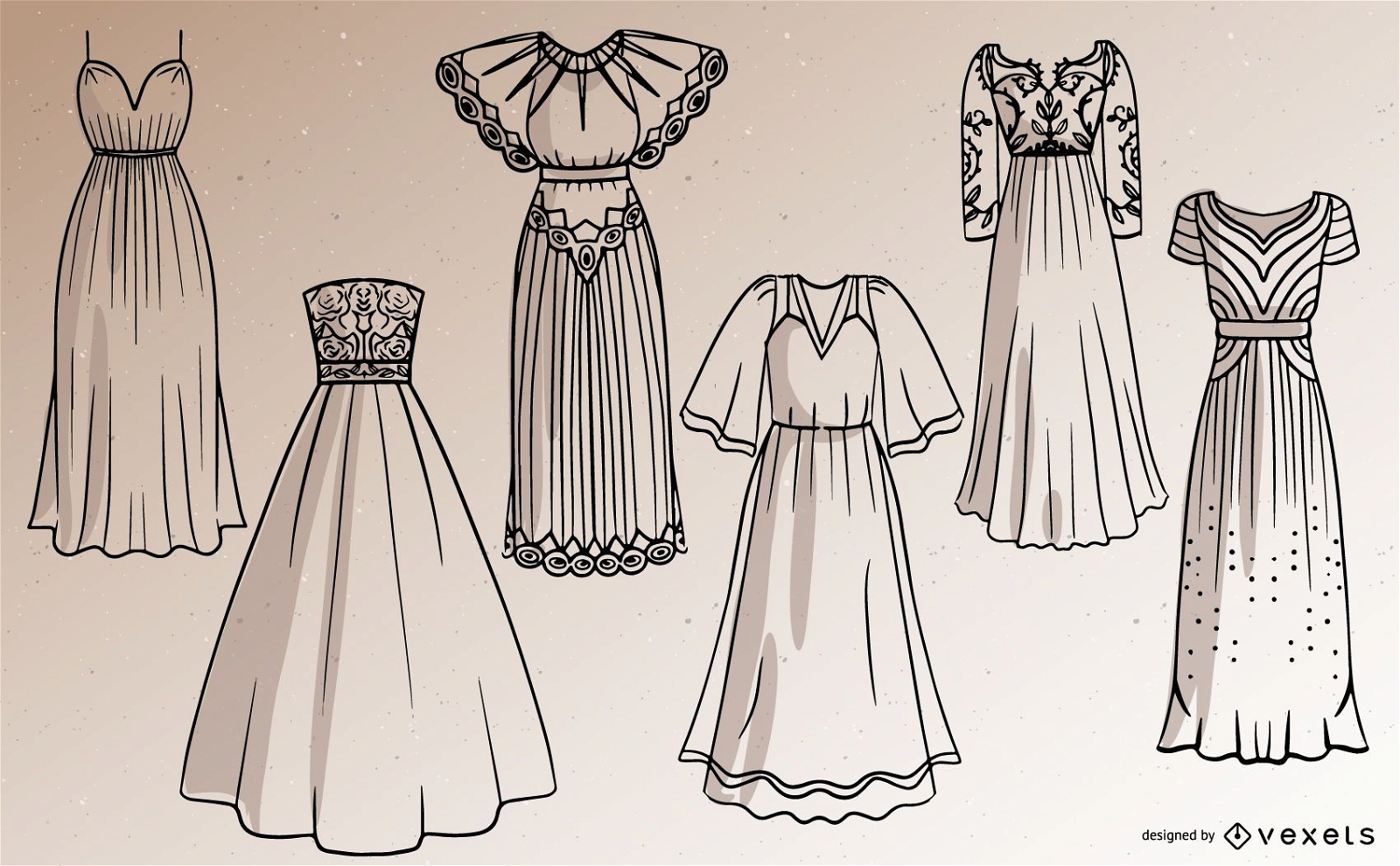 Conjunto de diseño de trazo de vestido largo para mujer