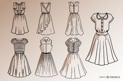 Paquete de diseño de estilo de trazo de vestido corto