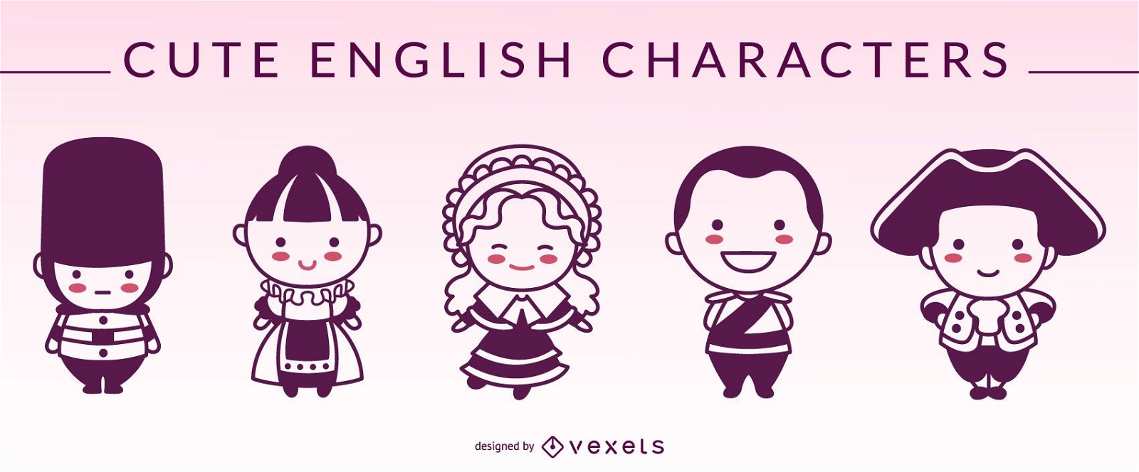 Cute english characters silhouettes