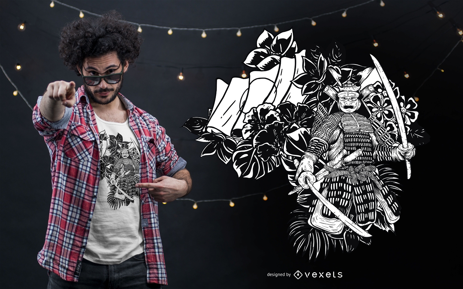 Schwarzweiss-Samurai-T-Shirt Design