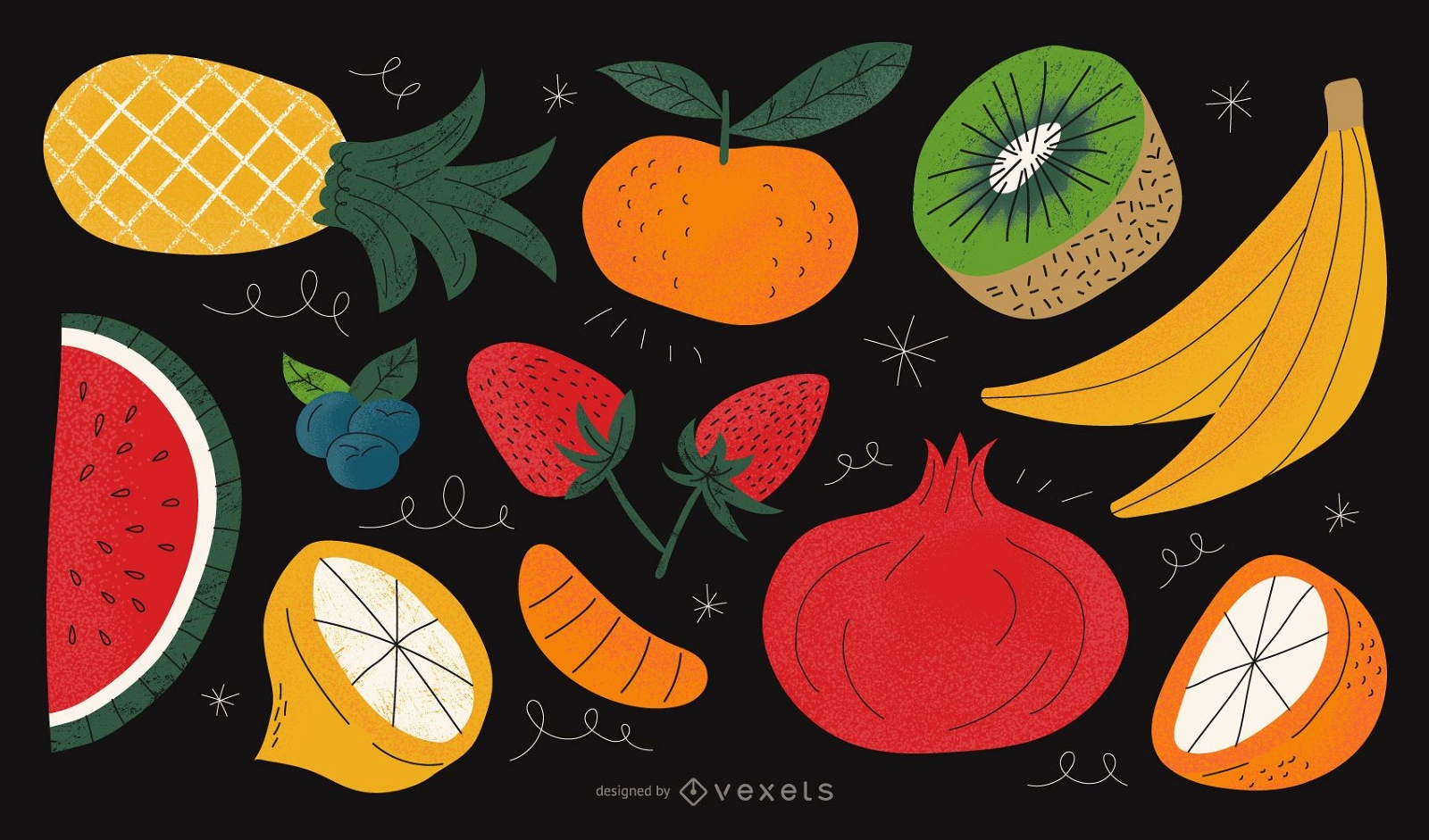 Textured fruits vector collection