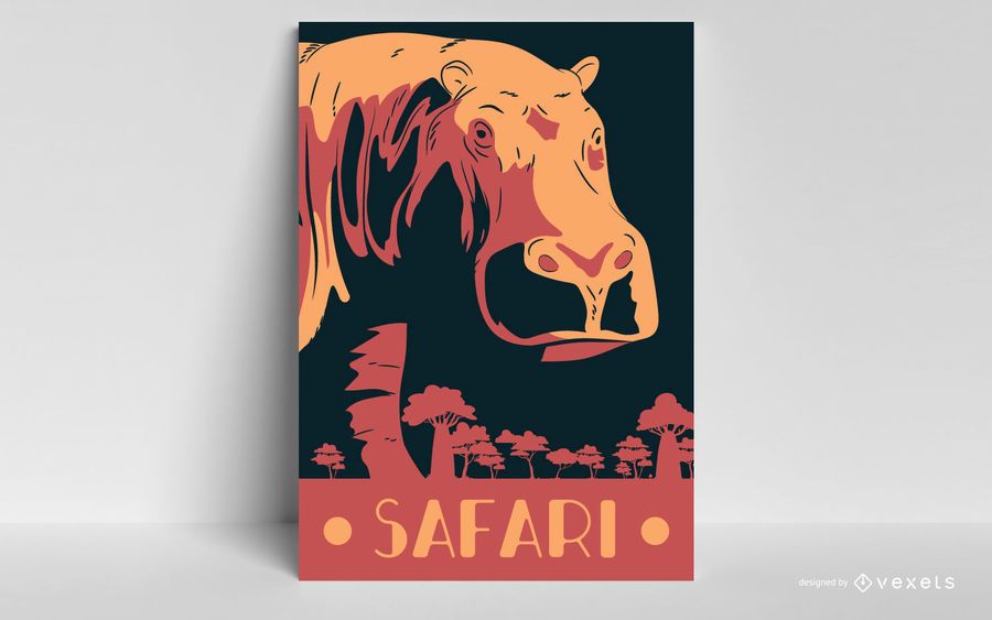 Diseño de cartel de hipopótamo Safari Diseño de cartel de hipopótamo Safari