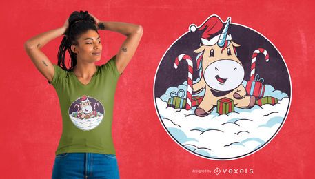 Design de t-shirt de neve de unicórnio de Papai Noel Design de t-shirt de neve de unicórnio de Papai Noel