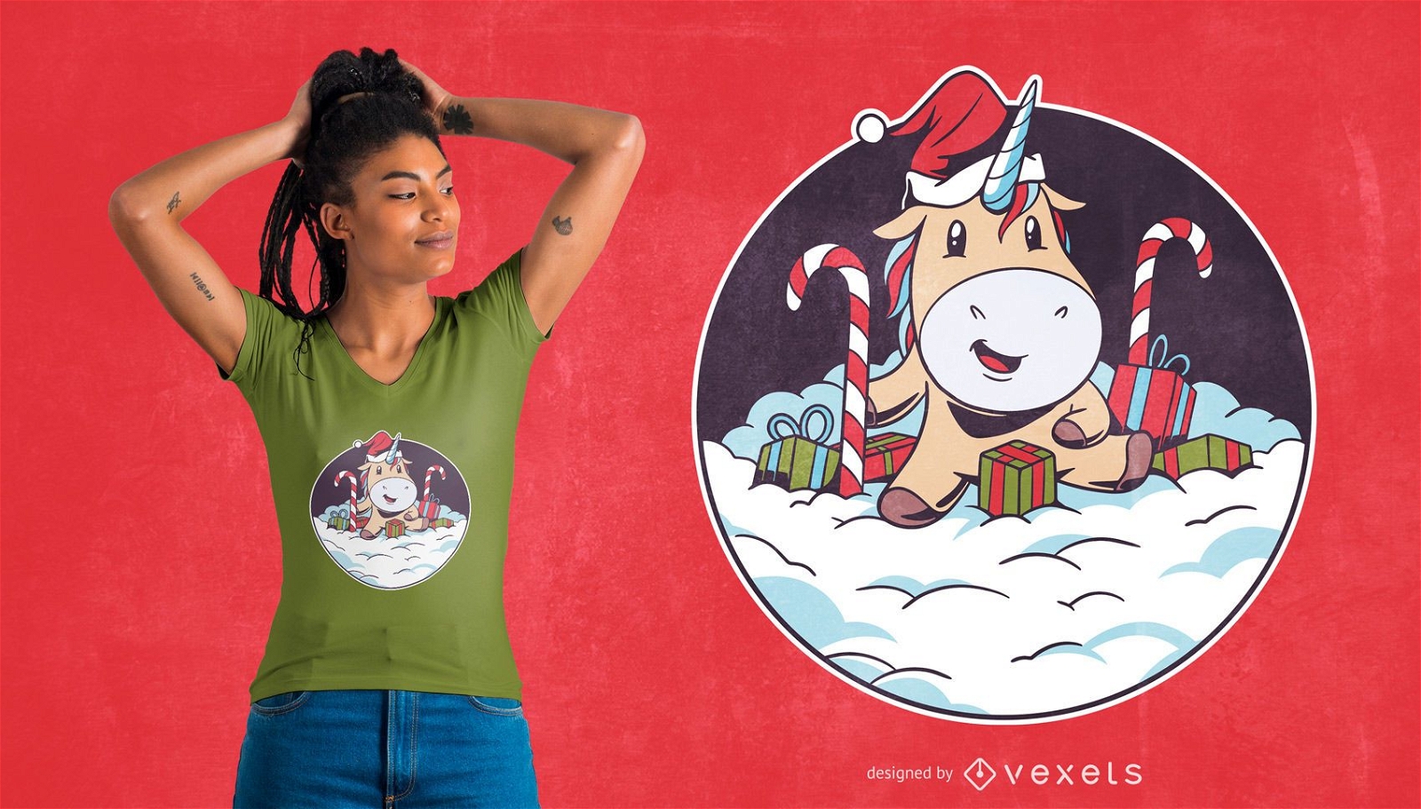 Design de t-shirt de neve do unicórnio do Pai Natal