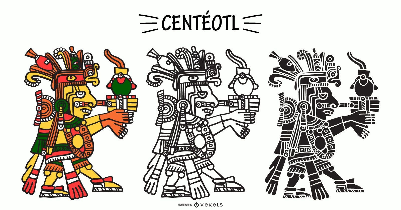 Aztec God Centéotl Illustration Set