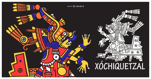 Aztec god xochiquetzal illustration