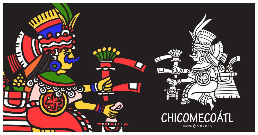 Aztec god chicomecoatl illustration Aztec god chicomecoatl illustration