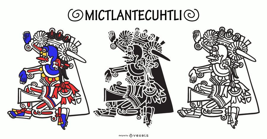Mictlantecuhtli aztec god vector set Mictlantecuhtli aztec god vector set
