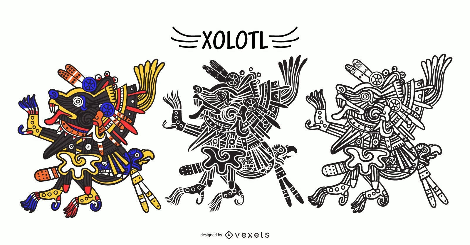 Conjunto de vector de dios azteca xolotl