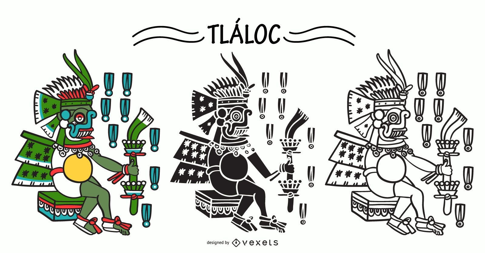 Conjunto de vectores de dios azteca tlaloc