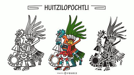 Conjunto de vector de dios azteca Huitzilopochtli Conjunto de vector de dios azteca Huitzilopochtli