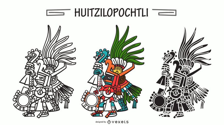 Huitzilopochtli aztec god vector set Huitzilopochtli aztec god vector set