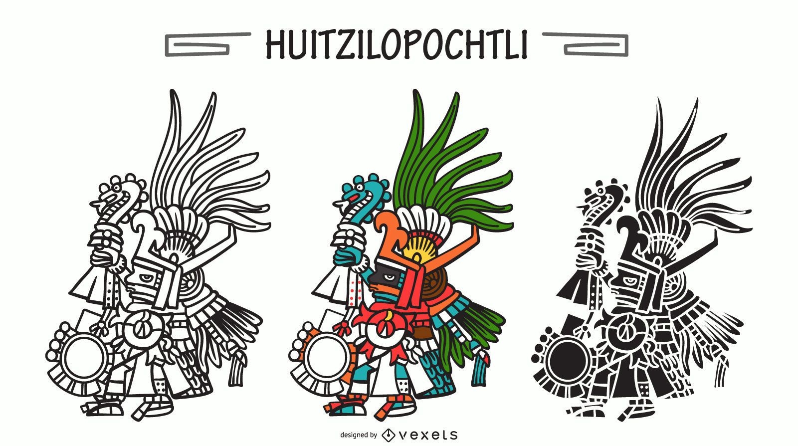 Conjunto de vector de dios azteca Huitzilopochtli